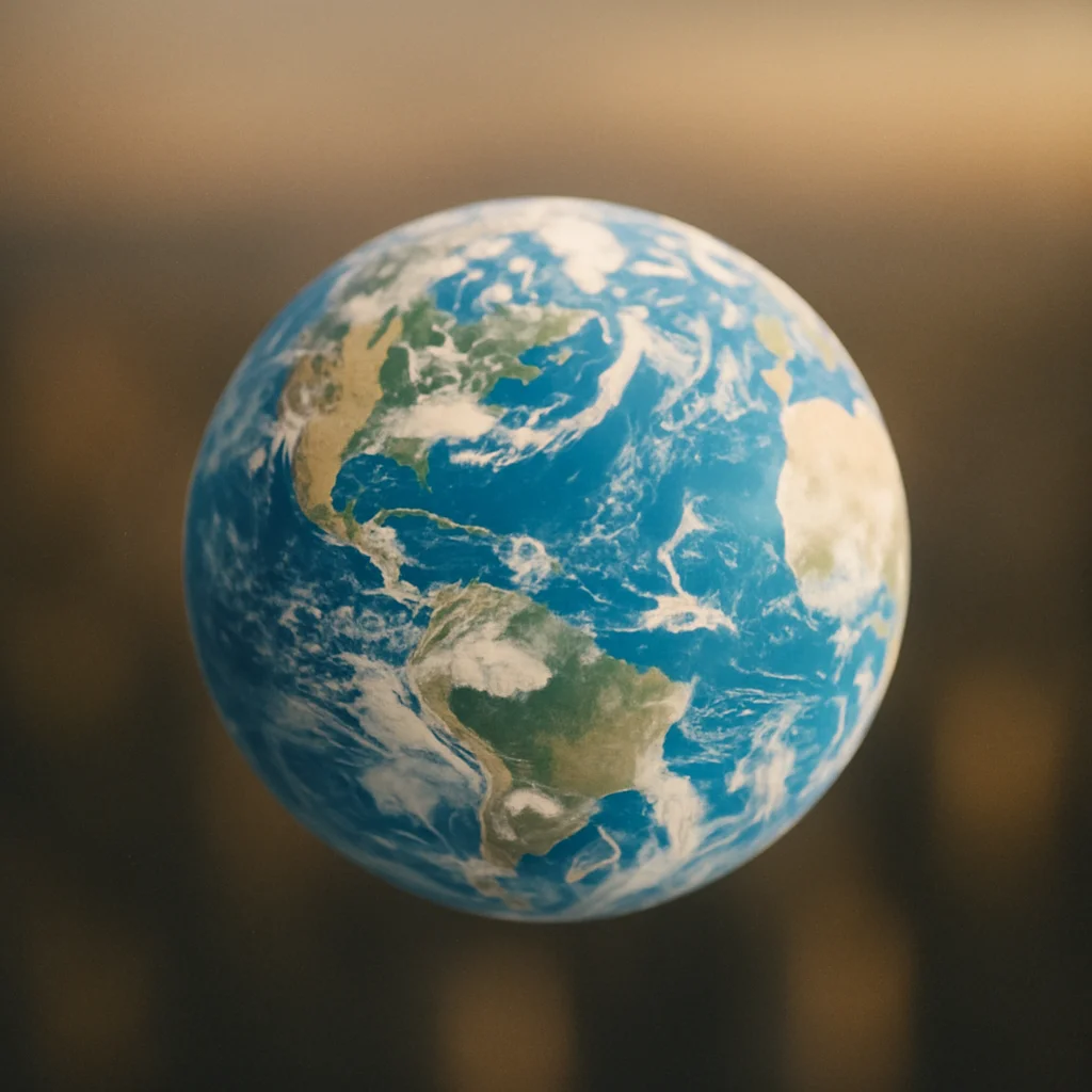 Jigsaw puzzle: A detailed spherical representation of planet Earth, showing continents, oceans, and clouds.