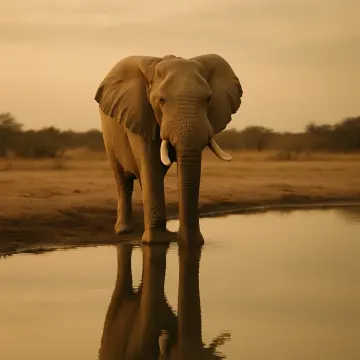 Jigsaw puzzle: An African elephant stands at the edge of a watering hole reflecting its image.