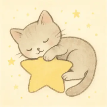 Jigsaw puzzle: A cute cartoon grey kitten is sleeping soundly on a large yellow star.