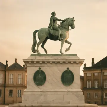 Jigsaw puzzle: Bronze equestrian statue on a marble pedestal with classical buildings behind it.