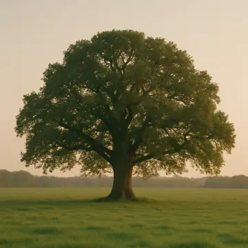 Jigsaw puzzle: A majestic tree stands alone in a green field under a pale sky.