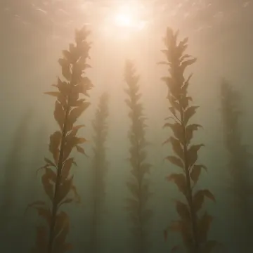 Jigsaw puzzle: Tall, leafy kelp stalks rise from the ocean floor towards bright sunlit surface.