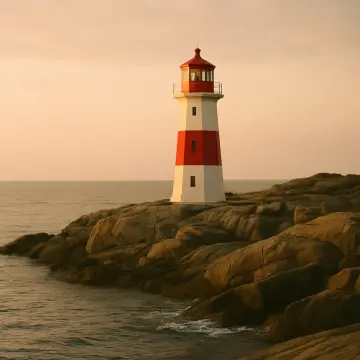Jigsaw puzzle: A red and white striped lighthouse stands proudly on a rocky coast overlooking the ocean.